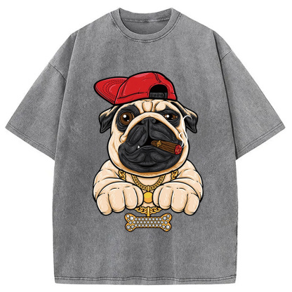 Tokyocanvas Pug hiphop Washed T-Shirt