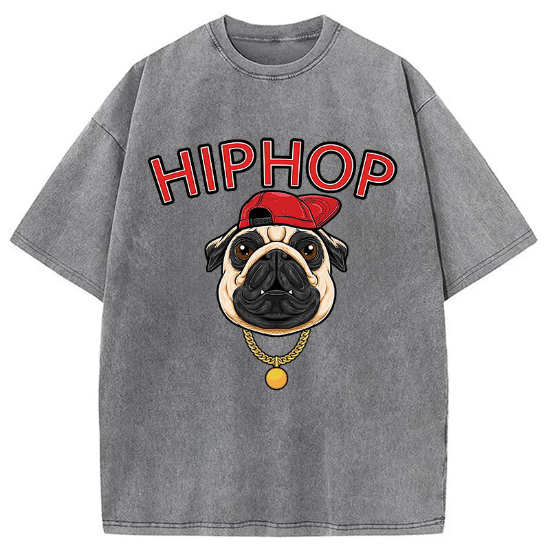 Tokyocanvas Cute Pug Hiphop Washed T-Shirt