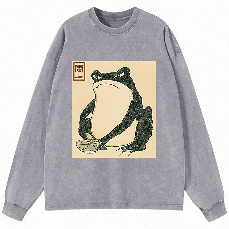Tokyocanvas Matsumoto Hoji Japanese Frog Long Sleeve Washed T-Shirt
