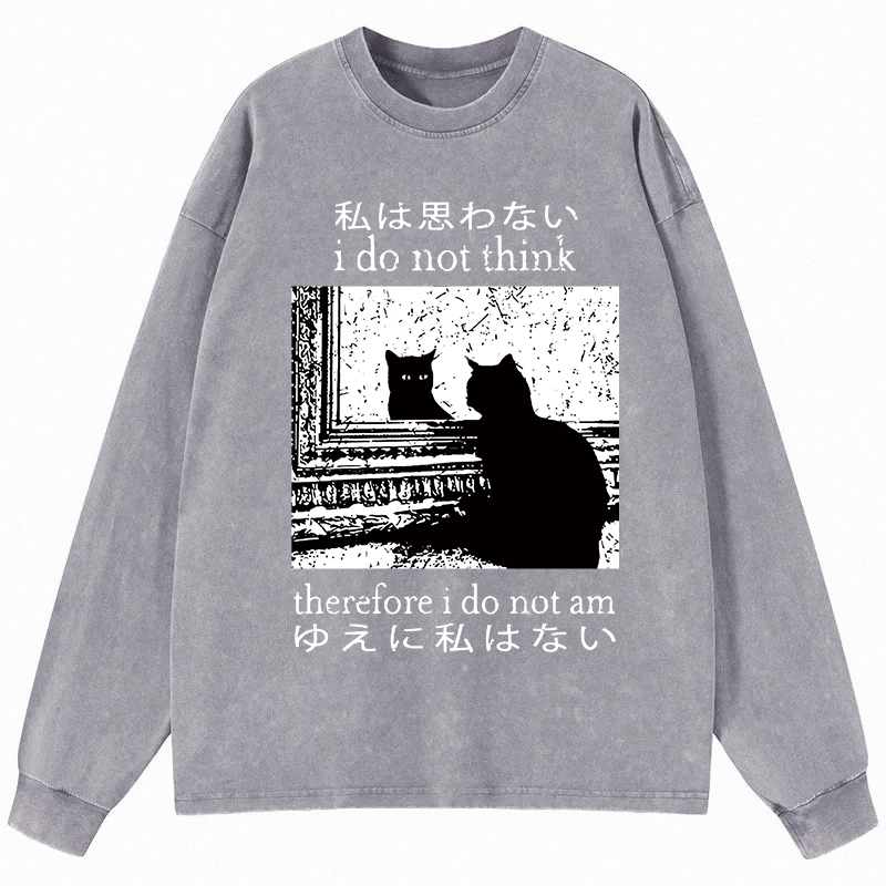Tokyocanvas Thinking Cat Long Sleeve Washed T-Shirt