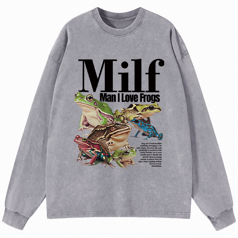 Tokyocanvas Man I Love Frogs Meme Long Sleeve Washed T-Shirt