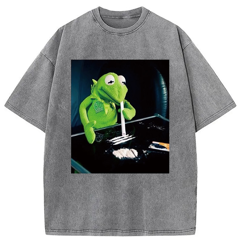 Tokyocanvas Frog Cocaine Drug Hipster Funny Washed T-Shirt