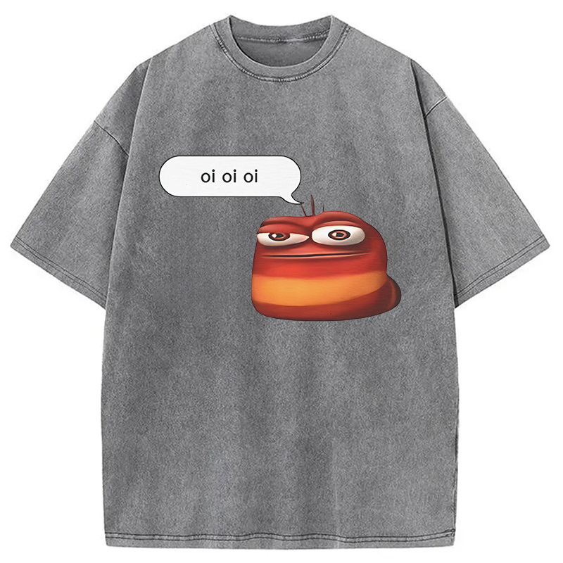 Tokyocanvas Oi Oi Oi Red Larva Funny Washed T-Shirt