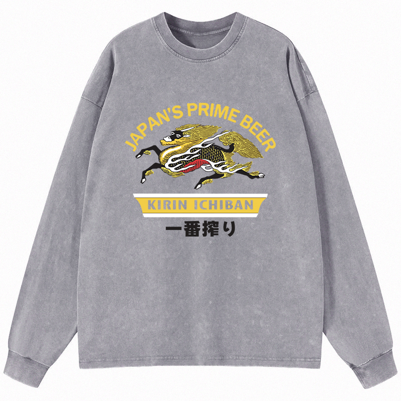 Tokyocanvas Kirin Ichiban Beer Logo Japanese Long Sleeve Washed T-Shirt