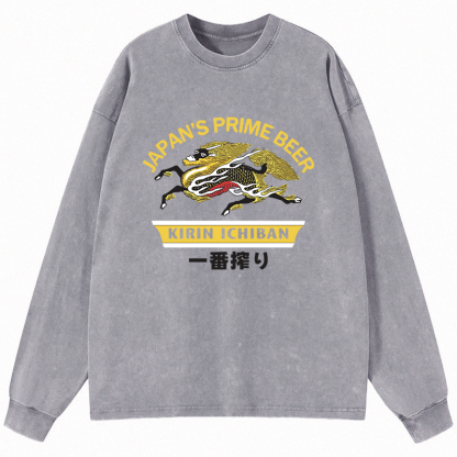 Tokyocanvas Kirin Ichiban Beer Logo Japanese Long Sleeve Washed T-Shirt