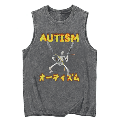 Tokyocanvas Autism Funny Skeleton Washed Tank