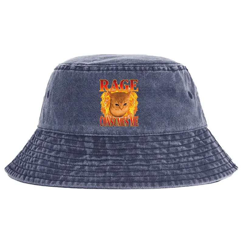 Tokyocanvas Rage Consumes Me Edgy Funny Cat Meme Washed Bucket Hat
