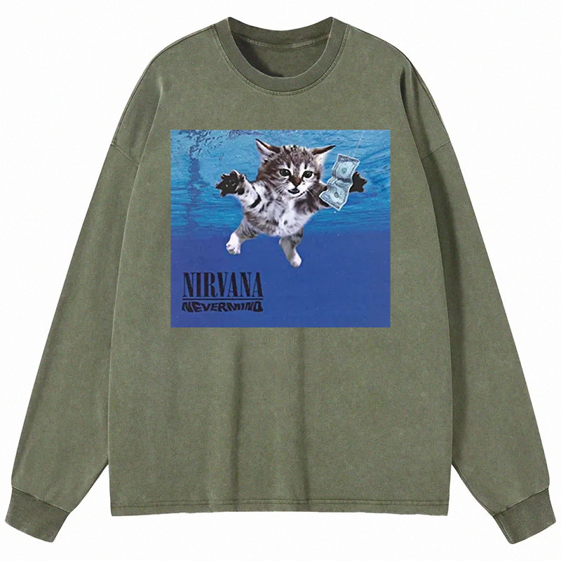Tokyocanvas Nirvana Band Cat Long Sleeve Washed T-Shirt