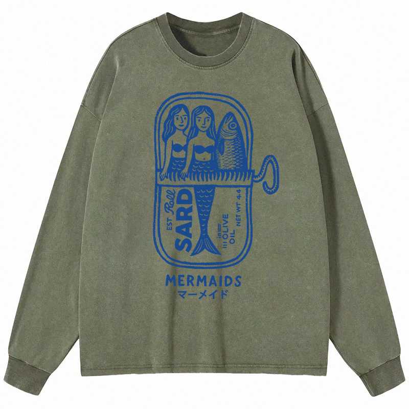 Tokyocanvas Mermaid Can Long Sleeve Washed T-Shirt