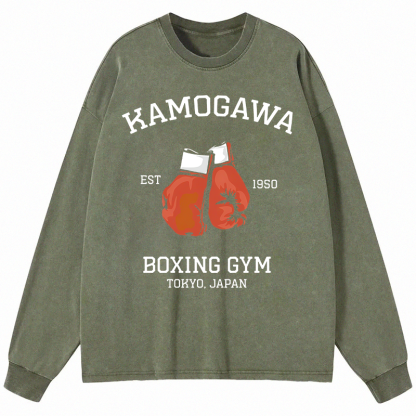 Tokyocanvas Retro Boxing Gloves Manga Anime Long Sleeve Washed T-Shirt