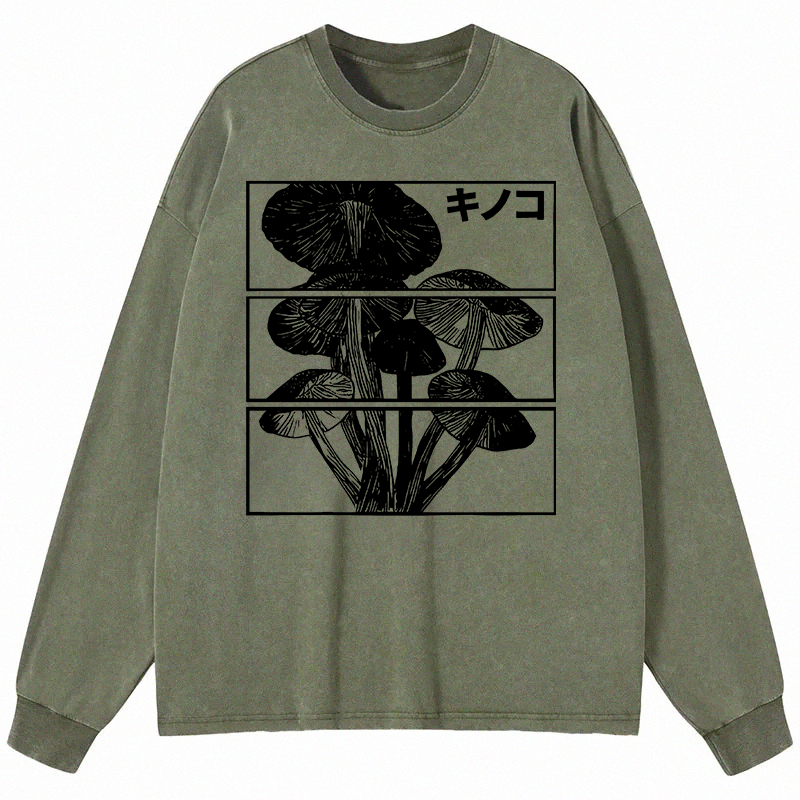 Tokyocanvas Japanese Mushrooms Long Sleeve Washed T-Shirt