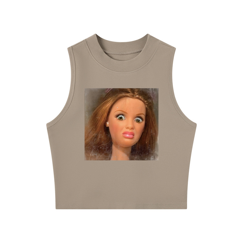 Tokyocanvas Funny Disgusting Doll face Meme Crew Neck Crop Top