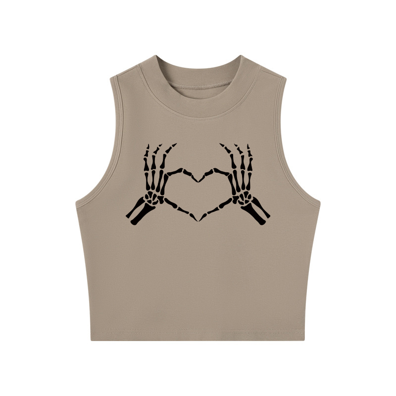 Tokyocanvas Skeleton Hands Heart Halloween Crew Neck Crop Top