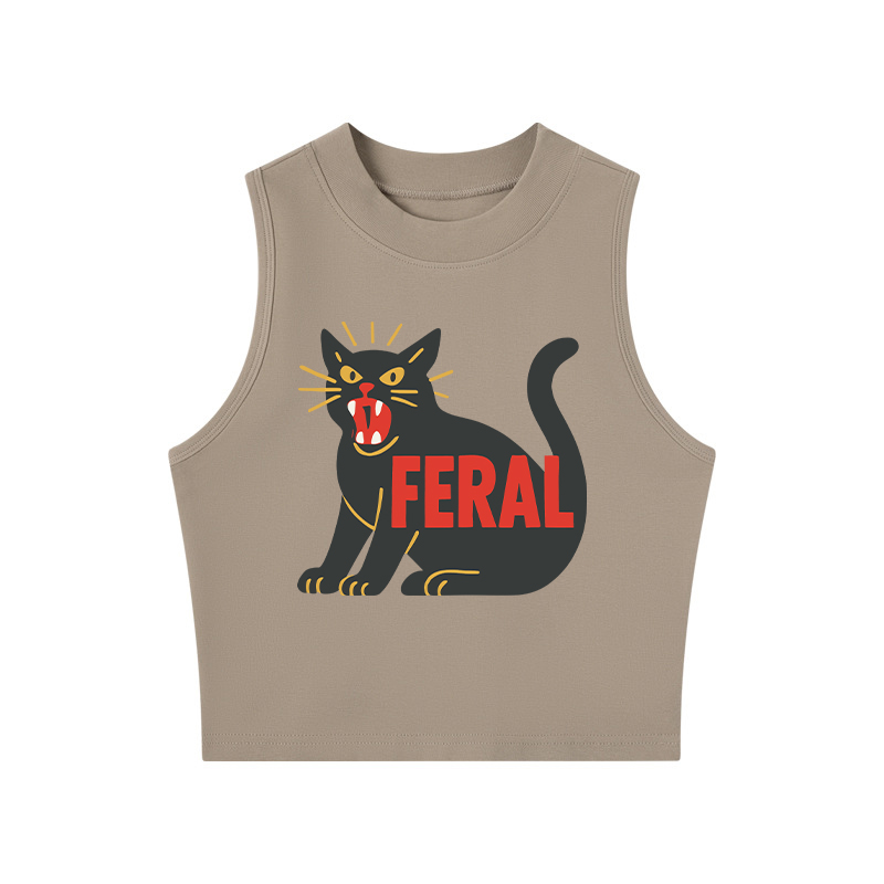 Tokyocanvas Feral Black Cat Crew Neck Crop Top