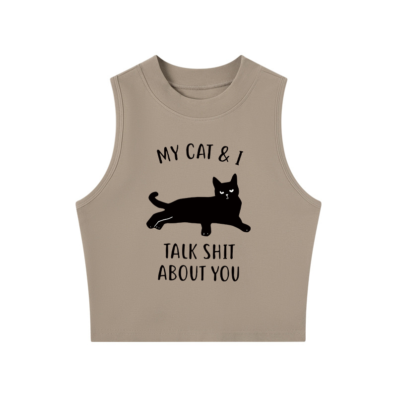 Tokyocanvas My Cat And I Talk Sh*t About You Crew Neck Crop Top
