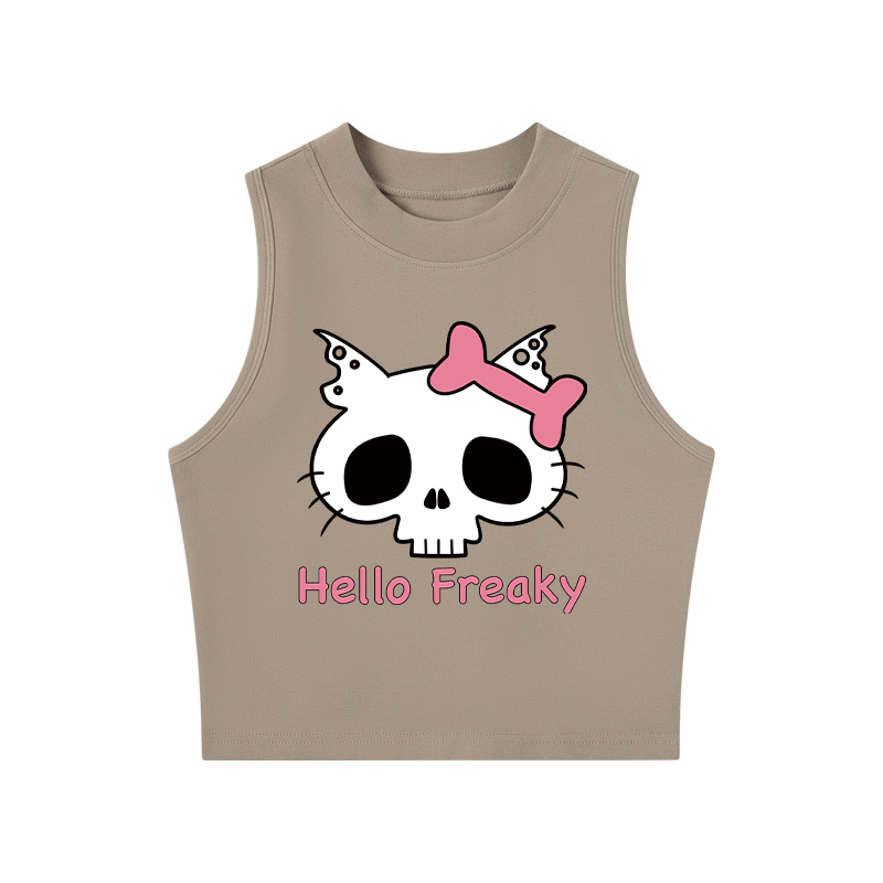 Tokyocanvas Hello Freaky Pink Fitted Crew Neck Crop Top