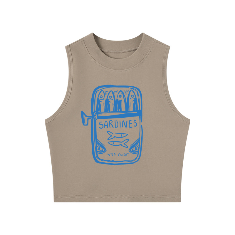 Tokyocanvas Retro Tinned Fish Crew Neck Crop Top