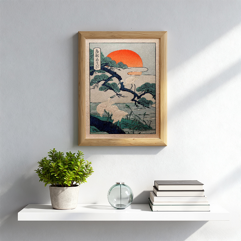 Tokyocanvas Cranes at Sunrise Framed Art Print