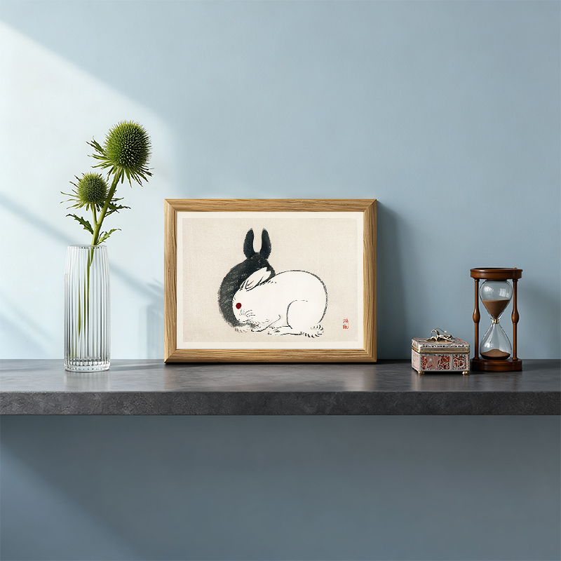Tokyocanvas Black & White Rabbits Framed Art Print