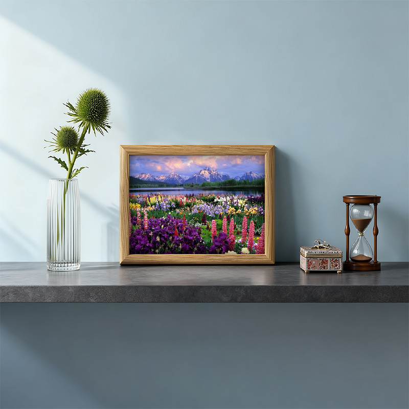 Tokyocanvas Wildflower Field Mountain Framed Art Print