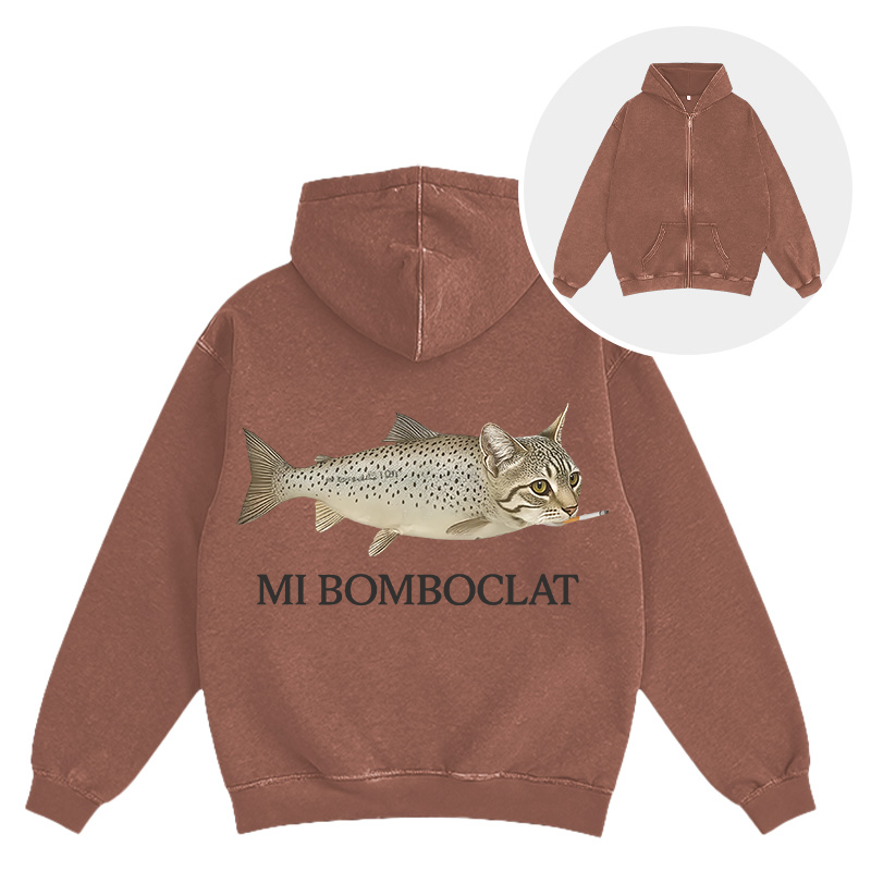 Tokyocanvas Bomboclat Fish Cat Meme Washed Zip Hoodie