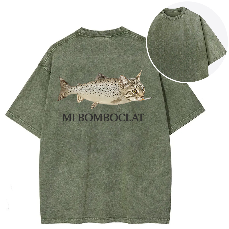 Tokyocanvas Bomboclat Fish Cat Meme Back Washed T-Shirt