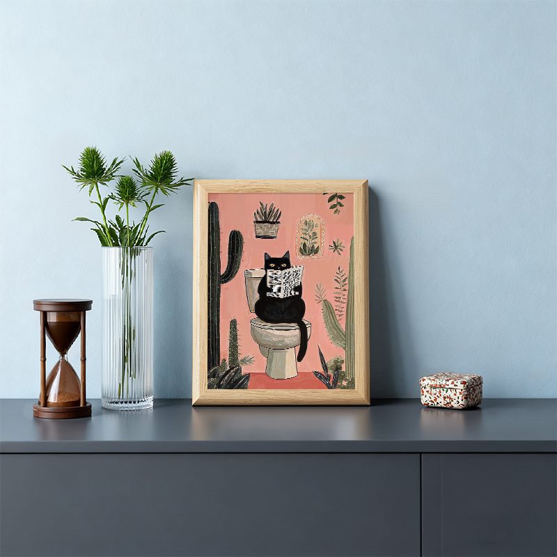 Tokyocanvas Cactus Cat Framed Art Print