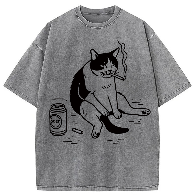 Tokyocanvas Cigarette Cat Washed T-Shirt