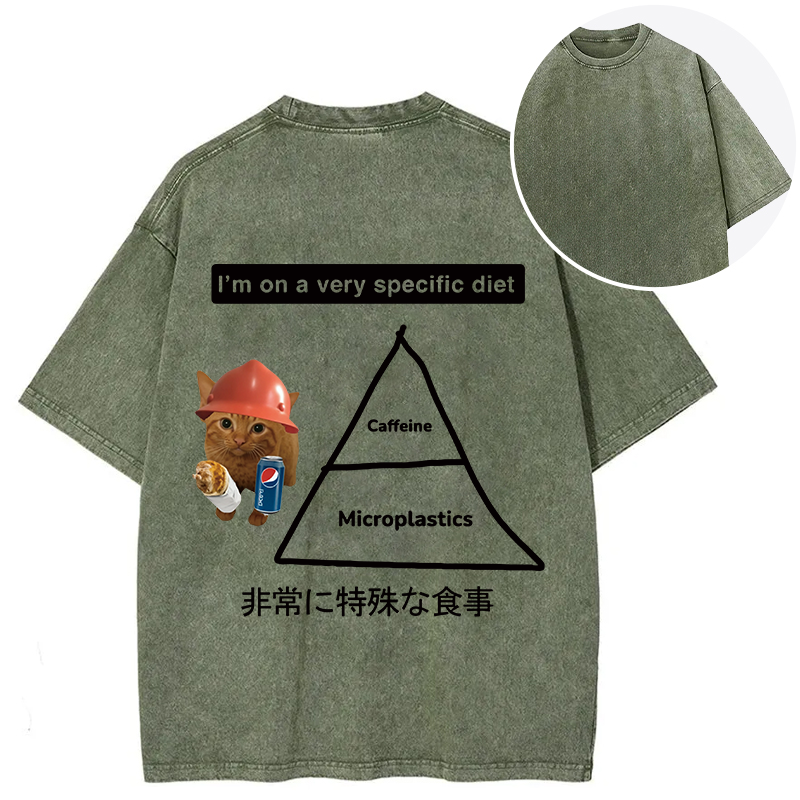 Tokyocanvas A Very Specific Diet Cat Meme Back Washed T-Shirt