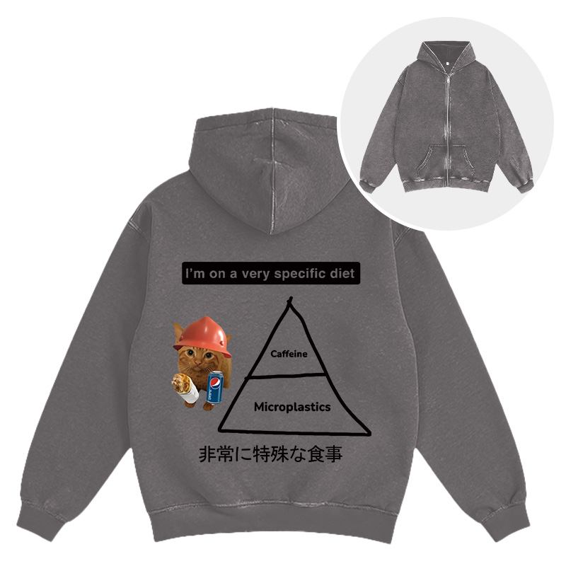 Tokyocanvas A Very Specific Diet Cat Meme Washed Zip Hoodie