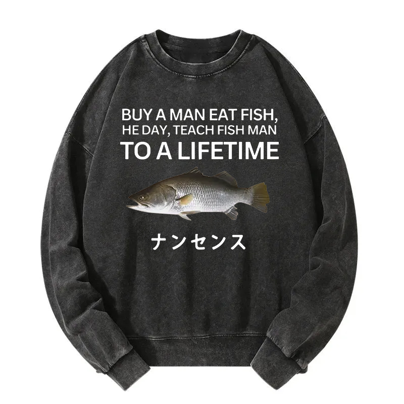 Tokyocanvas Buy a Man Eat Fish Washed Sweatshirt