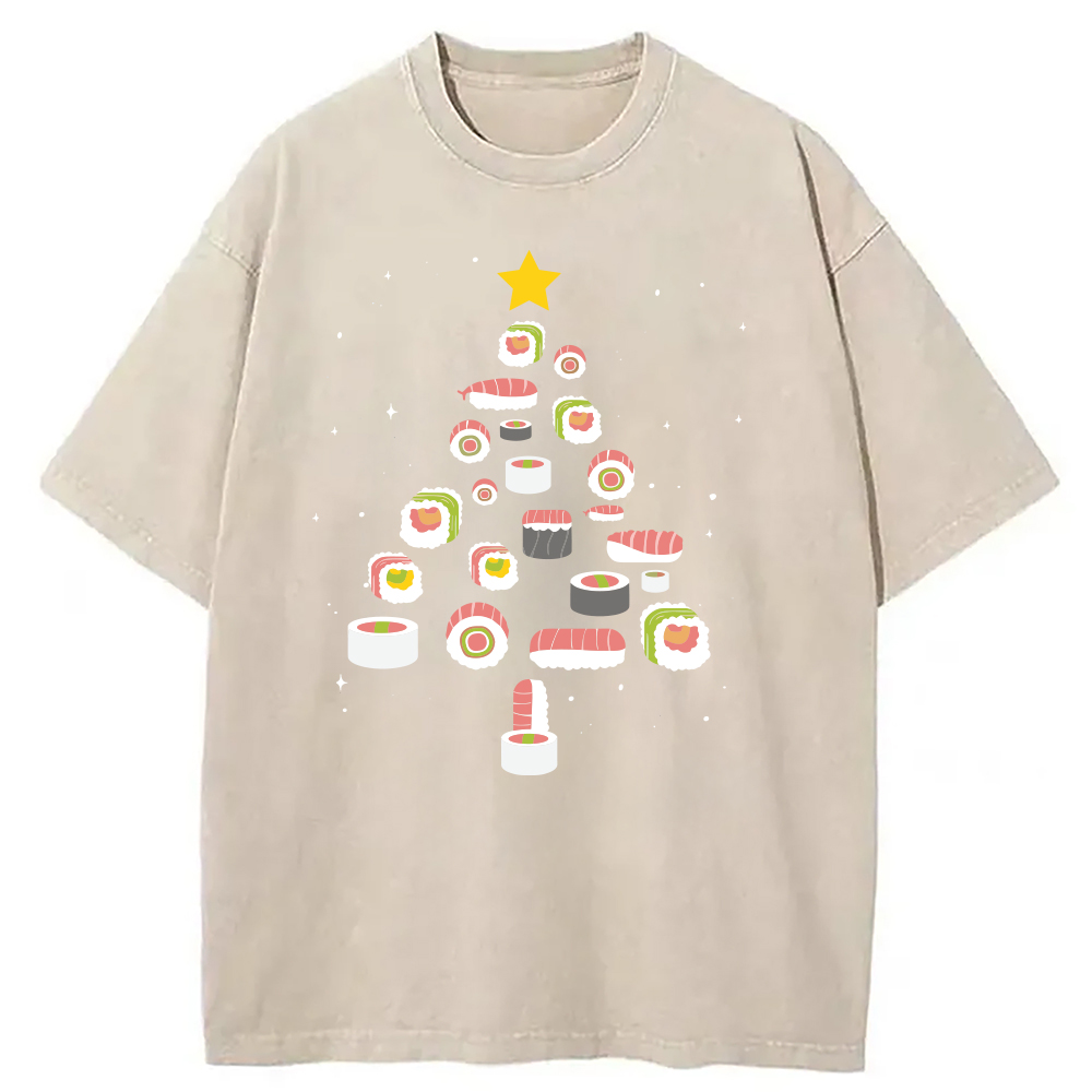 Tokyocanvas Sushi Christmas Tree Washed T-Shirt