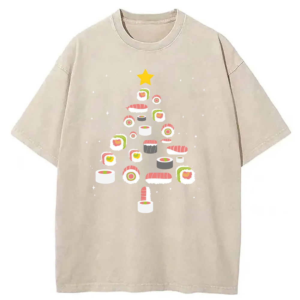 Tokyocanvas Sushi Christmas Tree Washed T-Shirt