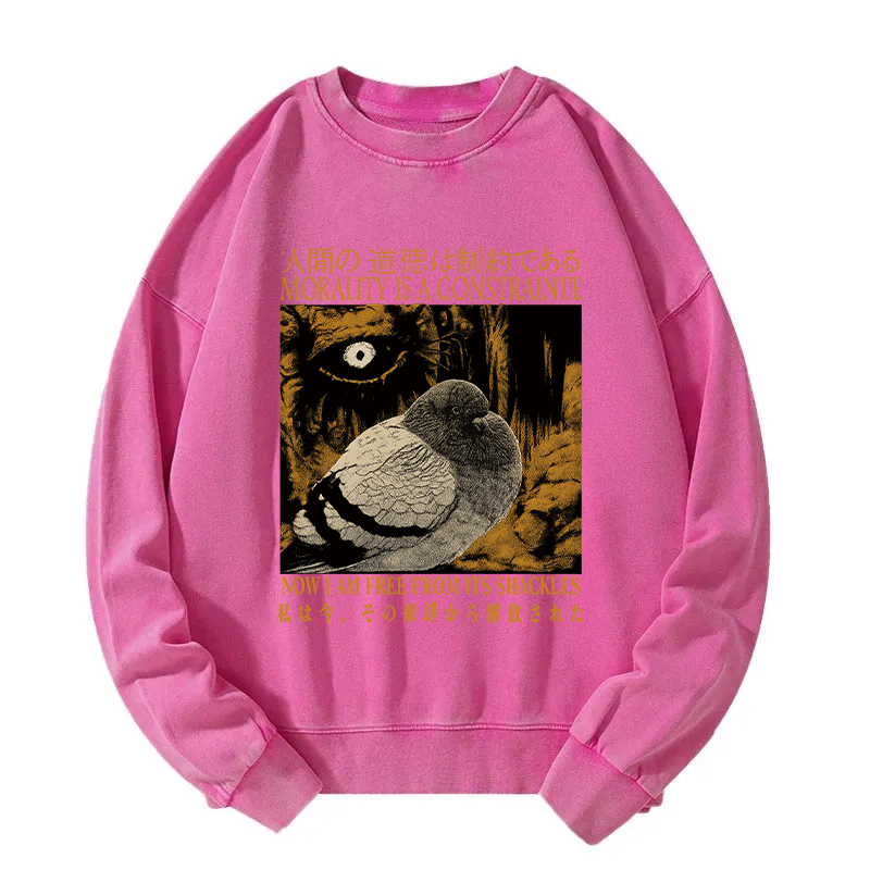 Tokyocanvas Morality is a Constraint Funny Pigeon  Washed Sweatshirt