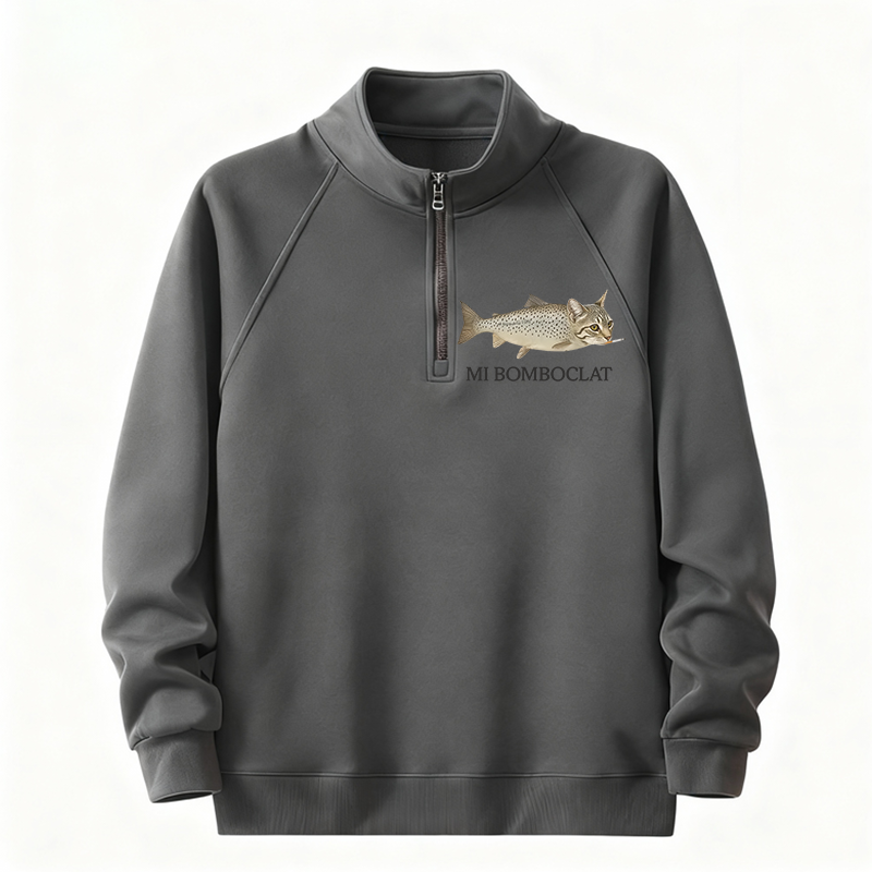 Tokyocanvas Bomboclat Fish Cat Meme Half-Zip Sweatshirt