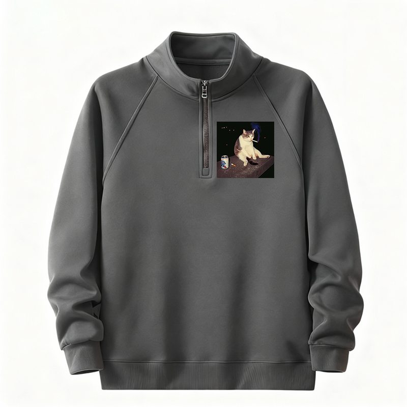 Tokyocanvas Cigarette Kitten Funny Smoking Cat Meme Half-Zip Sweatshirt