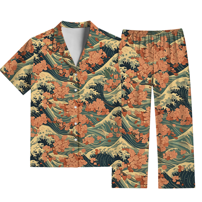 Tokyocanvas Sakura And Hokusai Waves Pajama Set