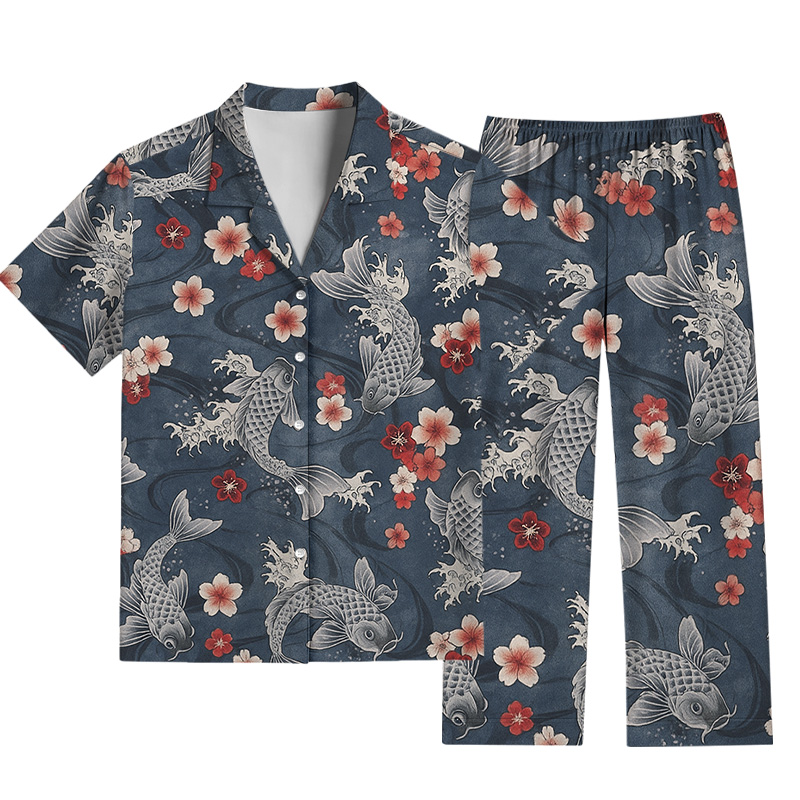 Tokyocanvas Japanese Koi And Sakura Blossom Pajama Set