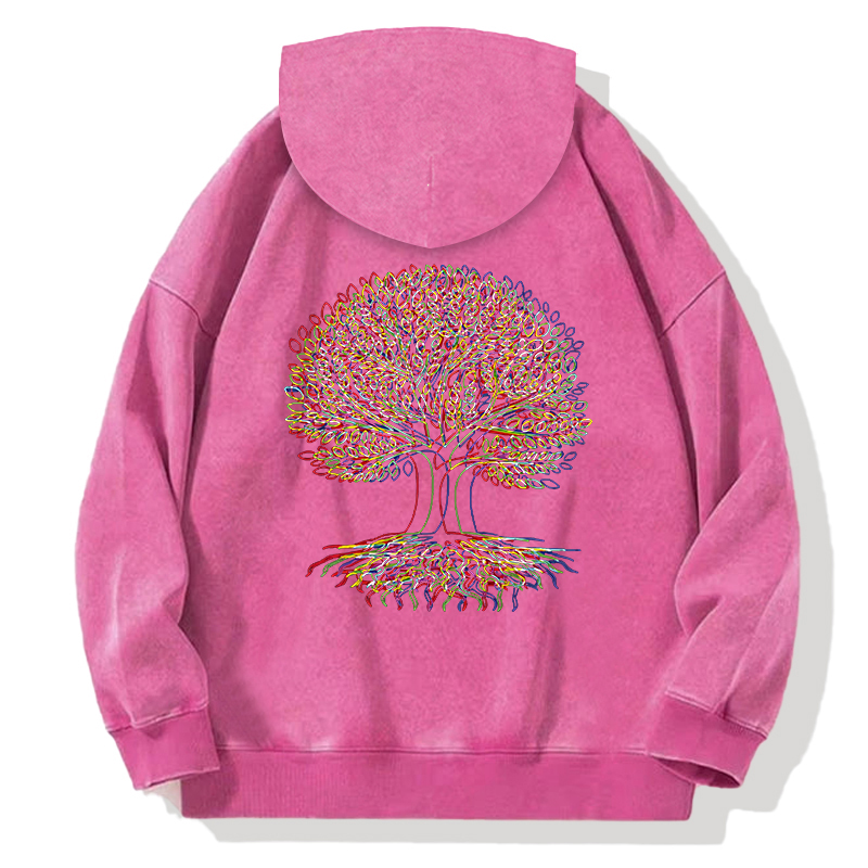 Tokyocanvas Psychedelic Tree Of Life Back Washed Hoodie