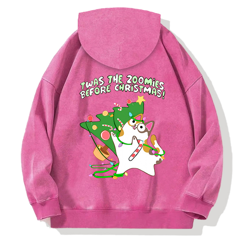 Tokyocanvas Twas the Zoomies Before Christmas Calico Cat Gone Back Washed Hoodie