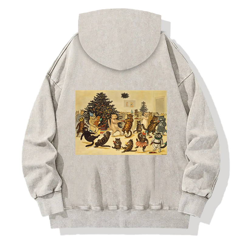 Tokyocanvas Louis Wain Christmas Party Dancing Cats Back Washed Hoodie