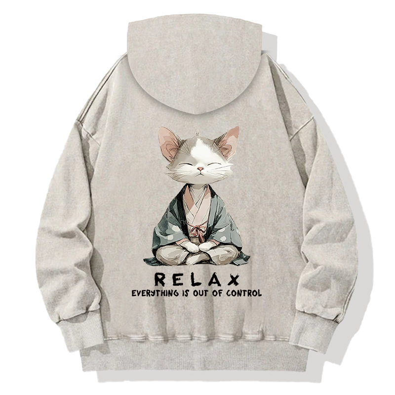 Tokyocanvas Zen Cat Relaxation Back Washed Hoodie