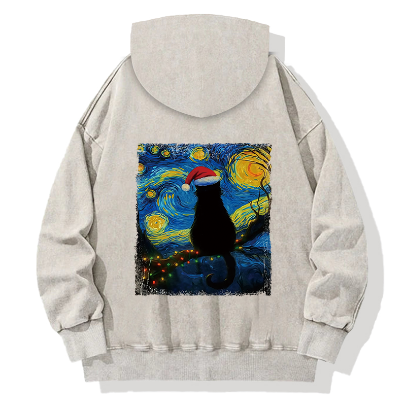 Tokyocanvas A Cat’s Christmas Under The Stars Back Washed Hoodie