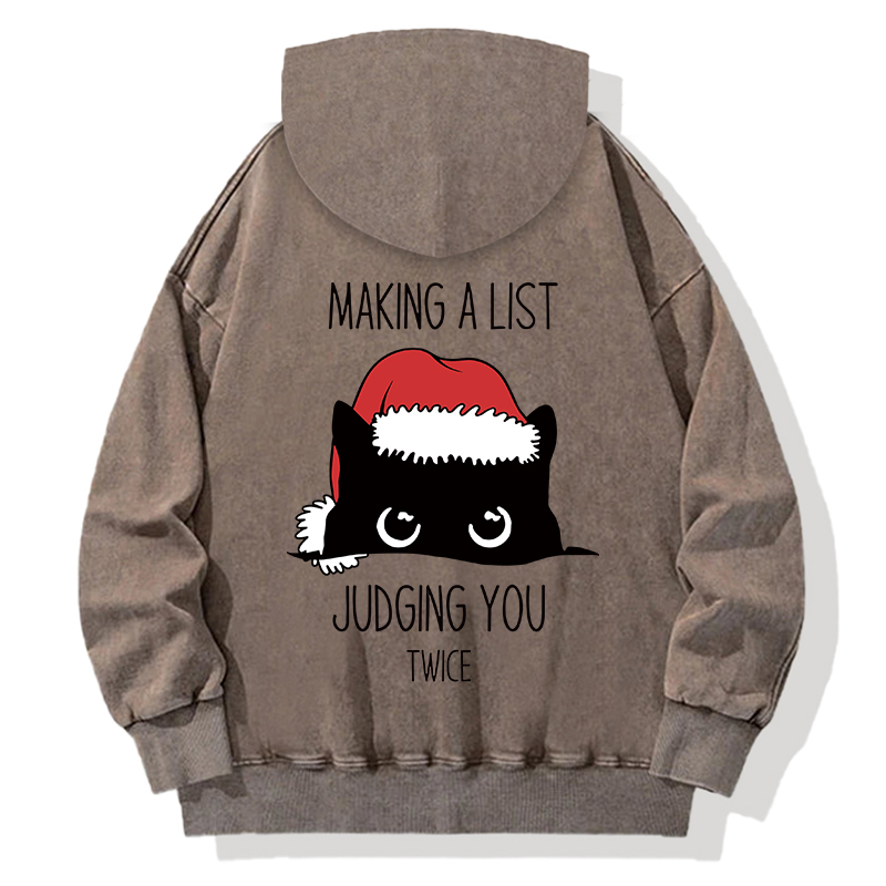 Tokyocanvas Christmas Cat Staring At You Back Washed Hoodie