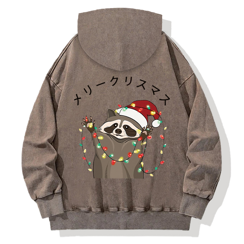 Tokyocanvas Raccoon Christmas Back Washed Hoodie
