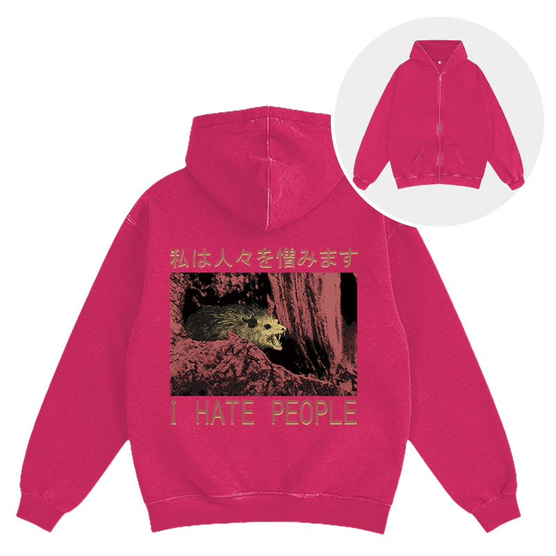 Tokyocanvas I Hate People Opossum Washed Zip Hoodie