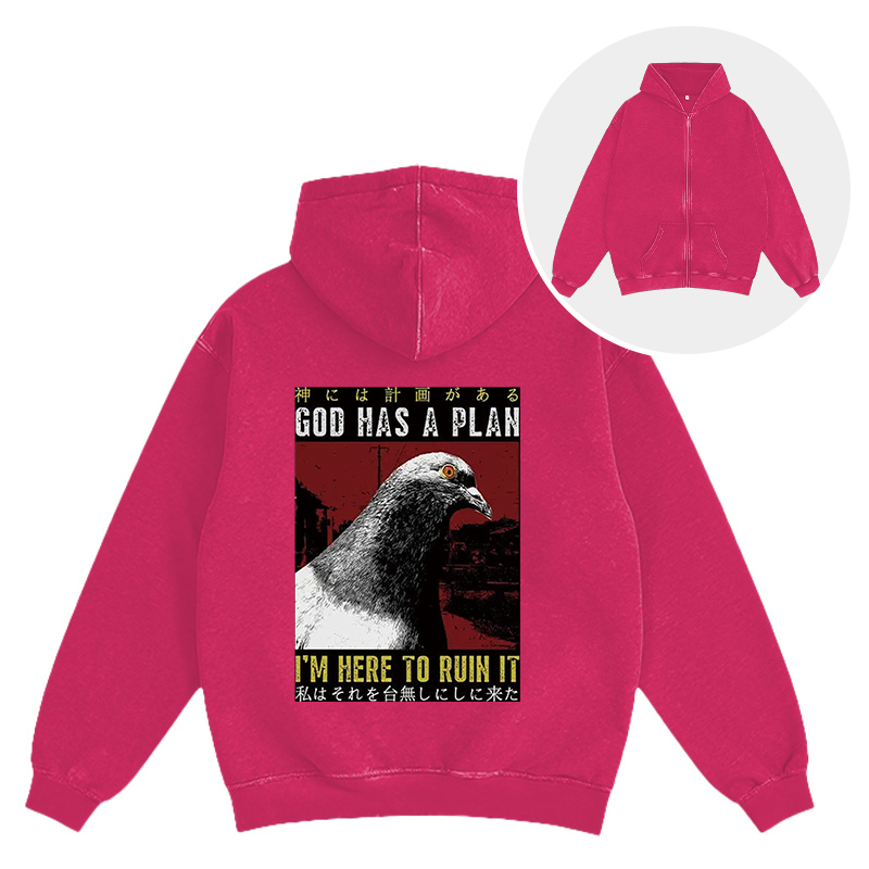 Tokyocanvas Pigeons That Want To Break The Plan Washed Zip Hoodie