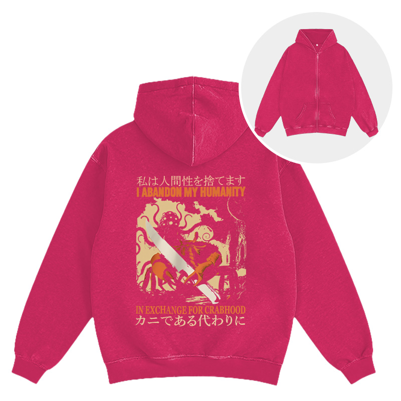 Tokyocanvas I Abandon My Humanity Crab Vintage Washed Zip Hoodie