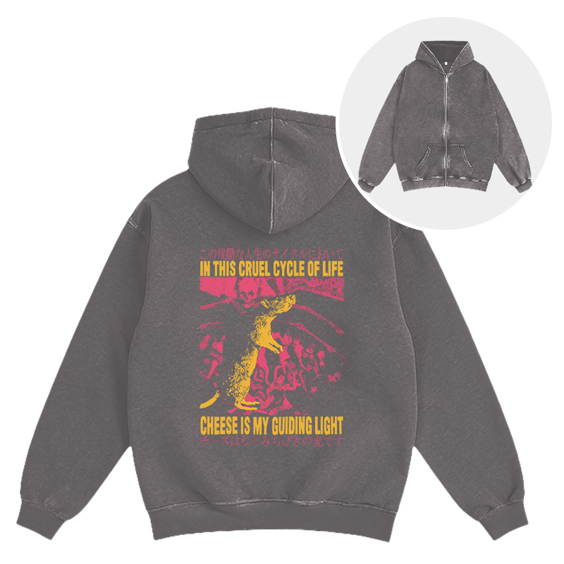 Tokyocanvas Cheese is My Guiding Light Rat Washed Zip Hoodie