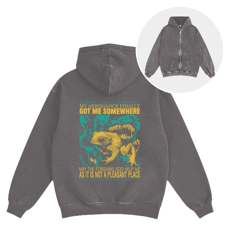 Tokyocanvas My Arrogance Vintage Japanese Frog Washed Zip Hoodie